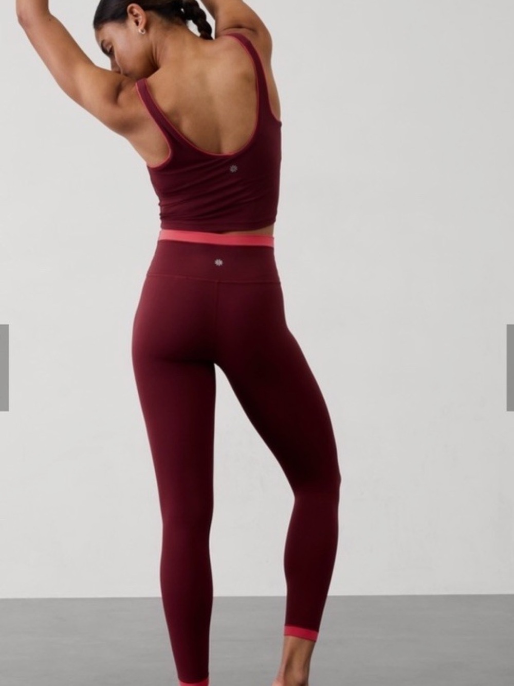 Athleta set - size small top xs bottoms Transcend Tipped V Crop Sports Bra A-C +